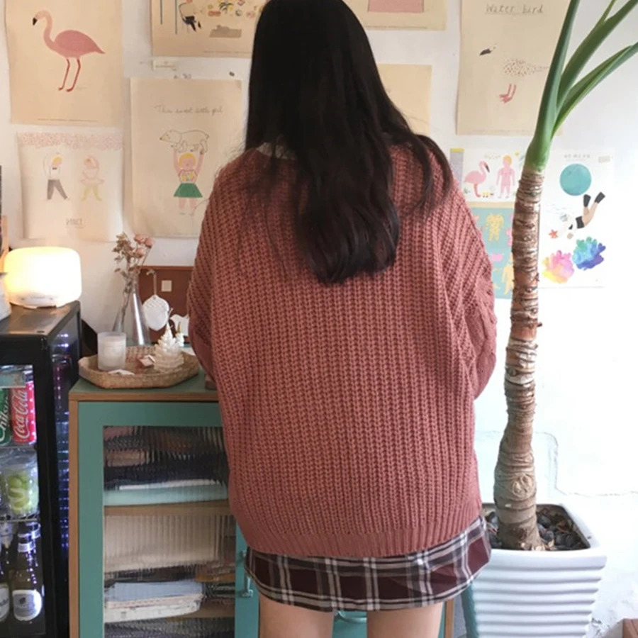 DICLOUDWomens Harajuku Loose Knit Sweater Warm Cardigan College Casual Coat Long Sleeve Winter Autumn Fashion 241007