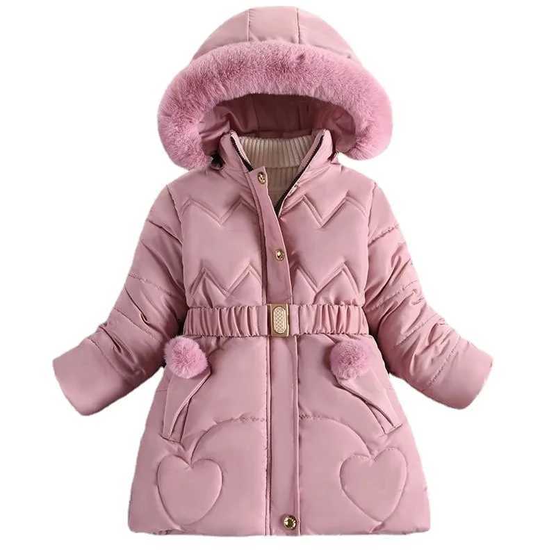 Down Coat New autumn and winter girls jacket fur thick warm little princess jacket hooded zipper fur collar jacket 4 5 6 7 8 9 10 years old H241010