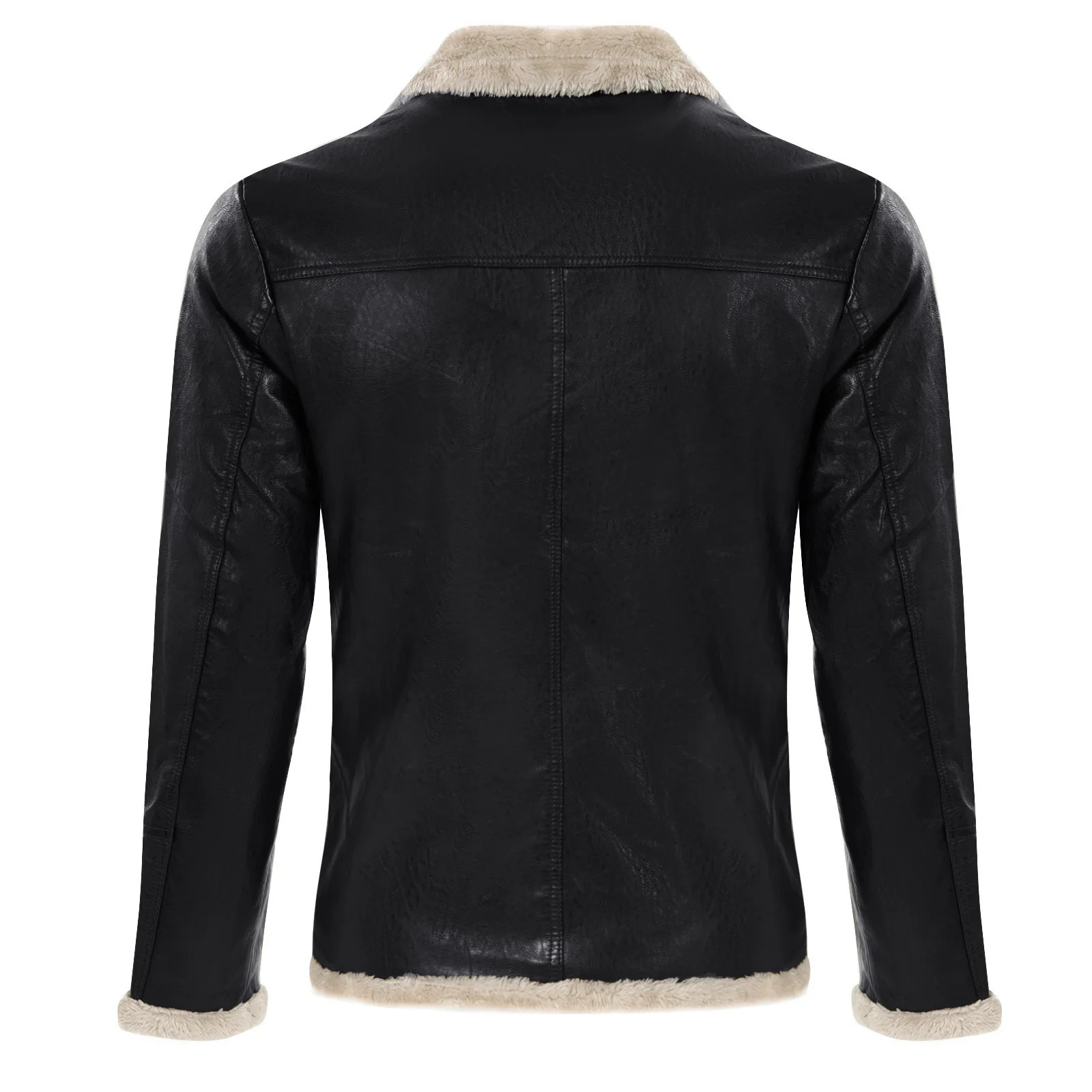 Autumn/Winter PU Leather Mens Solid Coat Leather Integrated Jacket Thick Collar Coat 240930