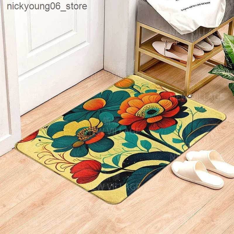 Non-Slip Bath Mats House entrance carpet Home door mat Modern Nordic style Room Bath Foot bathroom non-slip Kitchen water rugs Abstract plant L240910