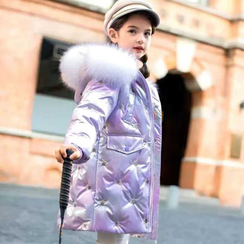 Down Coat 2024 Korean Autumn Winter Girls Parkas Waterproof Shiny Long Jacket Set for 5-14 Year Teenage Girls H241010
