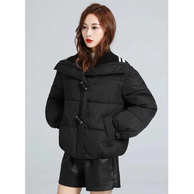 Womens down jacket white winter Korean fashion Y2K style pocket black thick warm womens jacket cotton jacket 241009