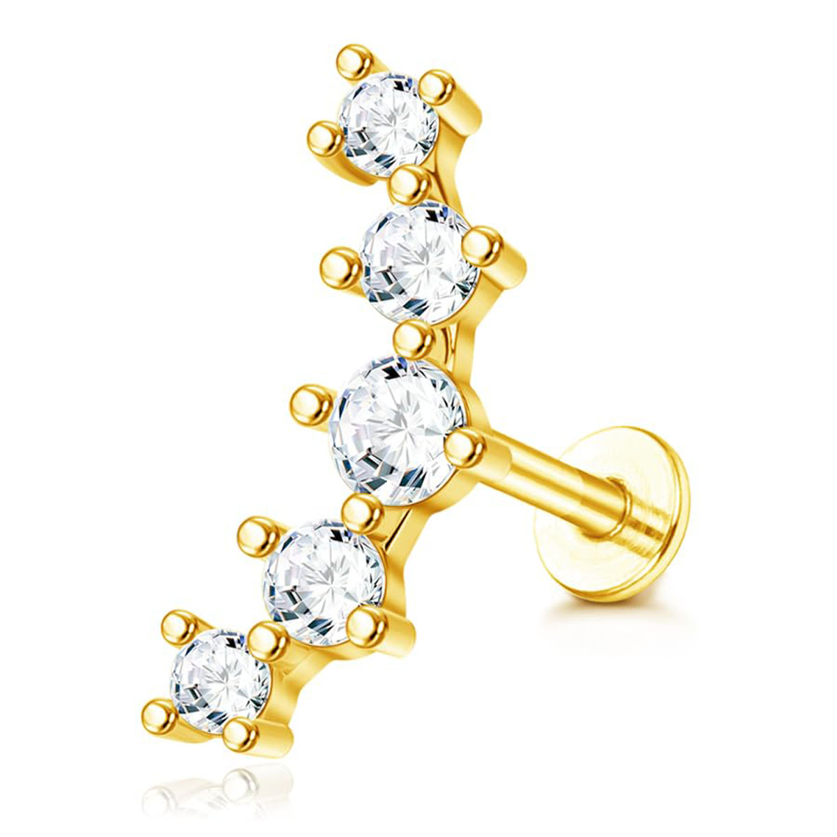 G23 Titanium Cartilage Earrings for Women 16G Pure Titanium Flat Back Stud for Sensitive Ear 14K Gold Cartilage CZ Stud Earrings Internally Threaded C