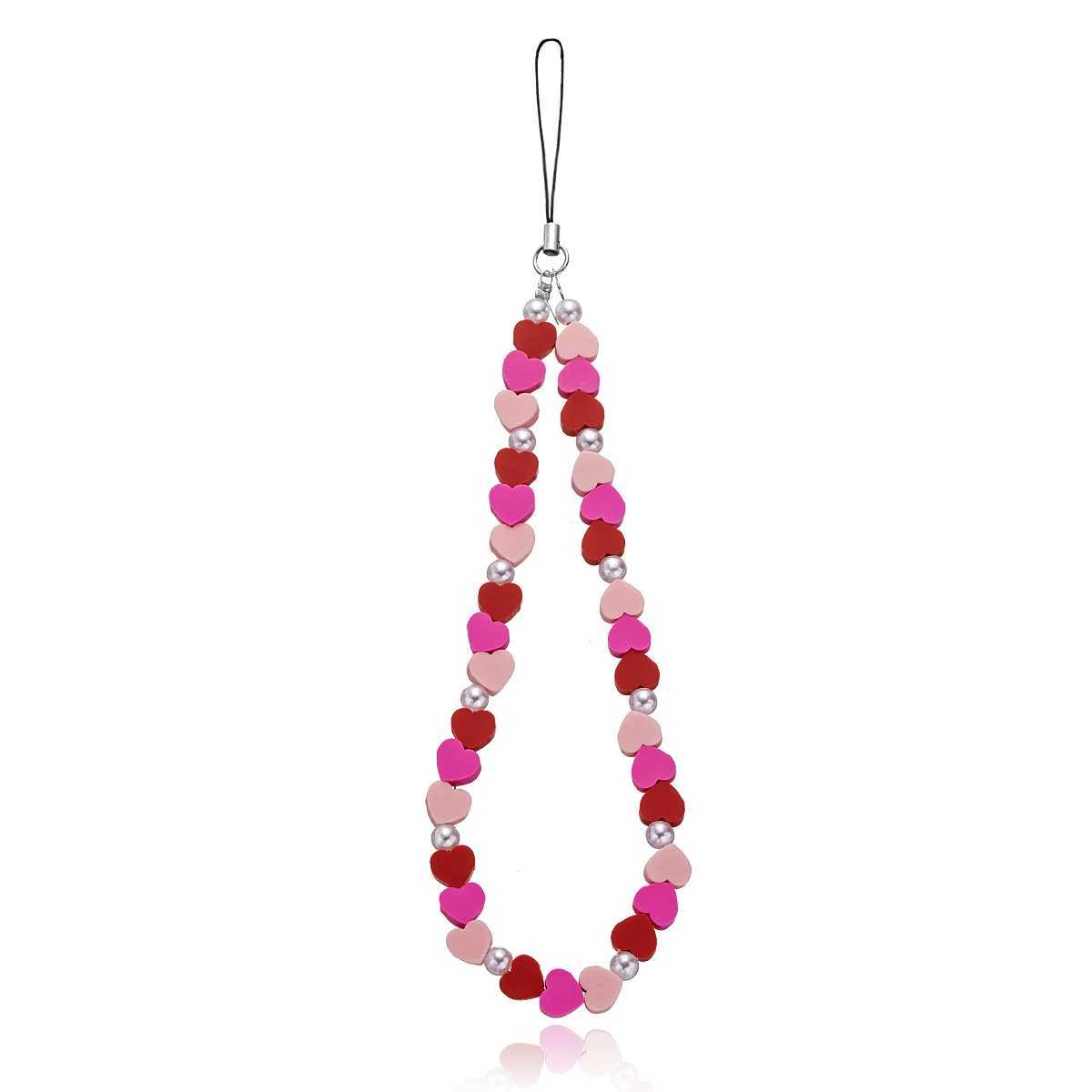 Sweet Fashion Pink Love Imitation Pearl Beaded Mobile Phone Chain Women Girls Rope Chain Practical Classic Accessories JewelryX241010