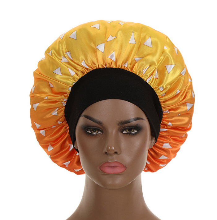 Women Cartoon Satin Sleeping Hat Bonnet Hair Care Wide Band Night Sleep Cap Salon Makeup Elastic Muslim Hijab Head Cover