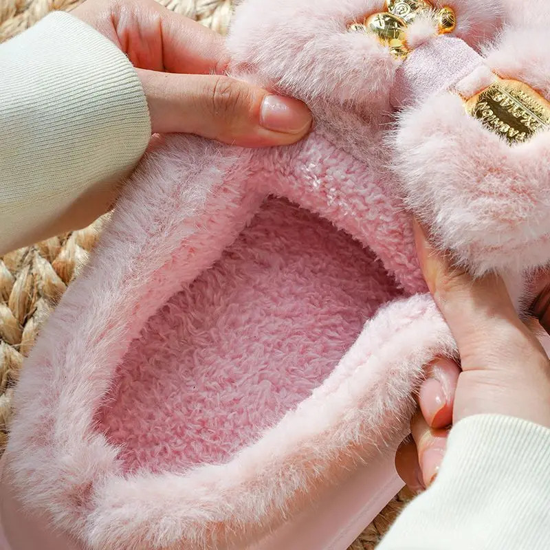 Pink fur Clog slider womens short and chubby slider shoes thick plush anti slip home slider womens bedroom shoe platform fluffy slider 241007
