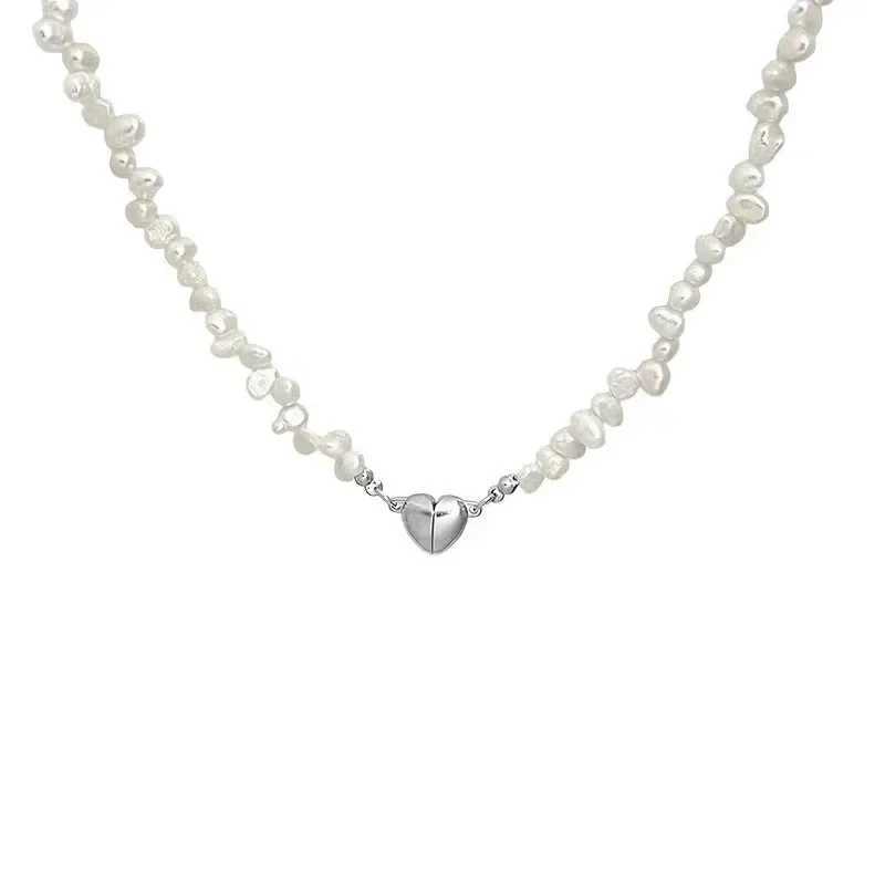 Korean Pearl Chain Choker Necklace Magnetic Heart Pendant for Women Girls 2024 Fashion Jewelry Bridal Engagement Wedding GiftsX241009
