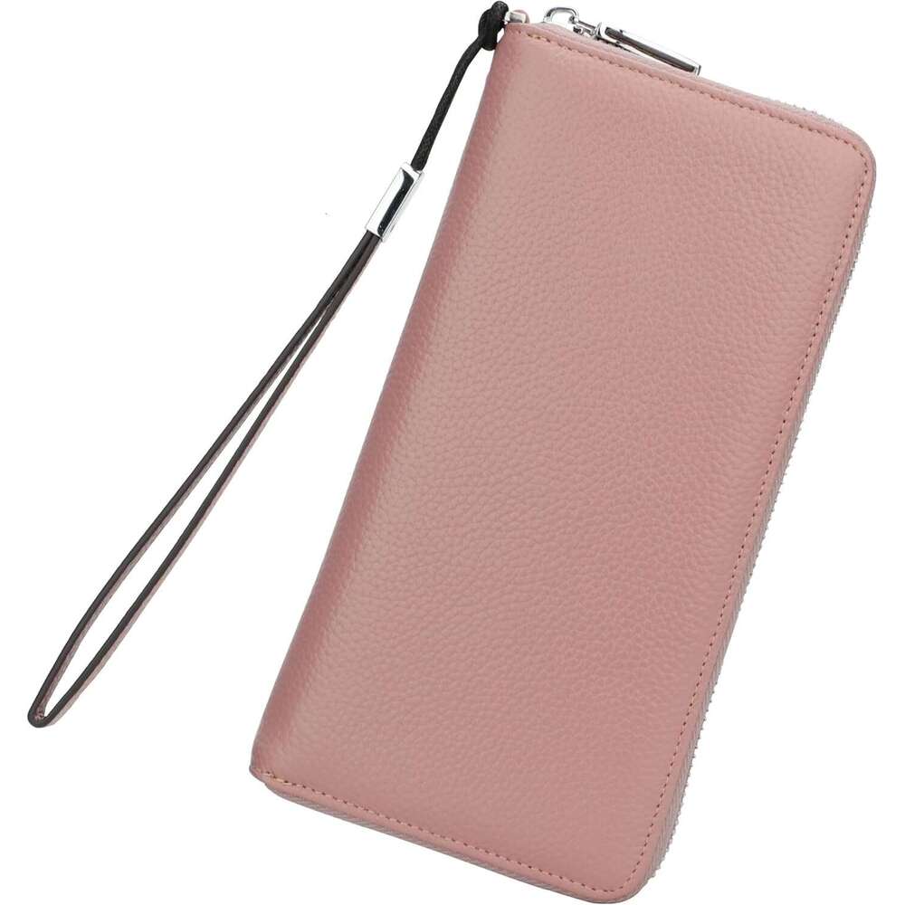 Women's RFID Blocking 100% Leather Large Capacity Zip Around Wallet Phone Holder Clutch Travel Purse Wristlet