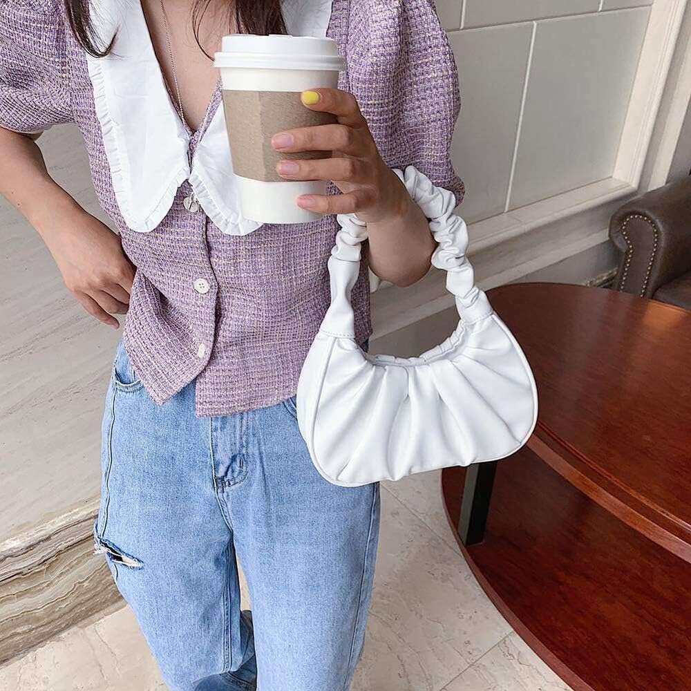 Style Y2K Gabbi Chic Pouch Bag Vegan Leather Vintage Hobo Handbag Fashionable for Women White