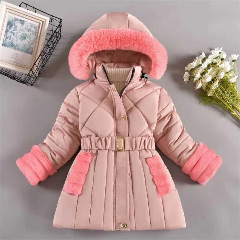 Down Coat Winter girls with velvet warm jackets childrens hooded thick down jackets fashionable girls long park clothing for ages 4-12 H241010