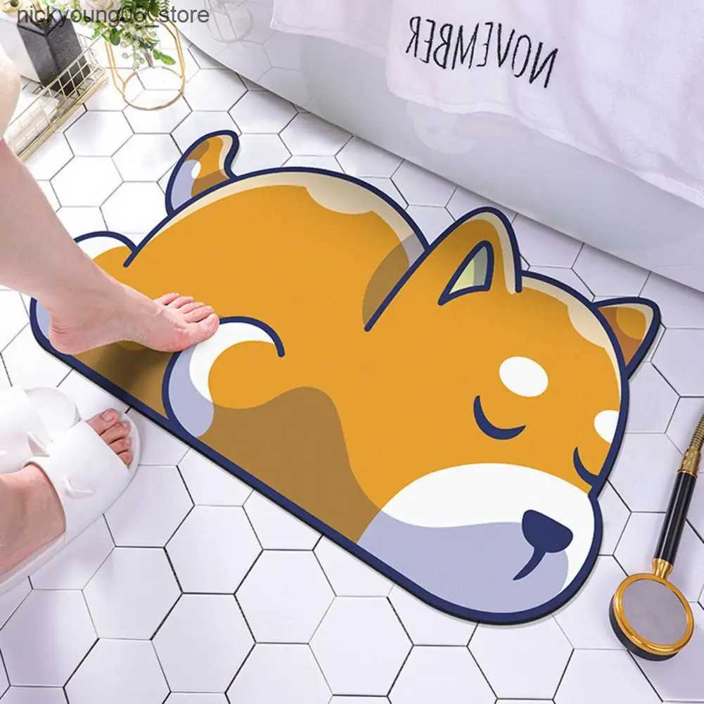 Non-Slip Bath Mats Cute Dog Panda Super Absorbent Bath Mat Non-slip Quick Drying Rubber Cartoon Animal Shower Rug for Home Floor Mats Toilet Carpet L2