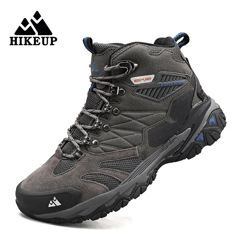 HIKEUP Winter Boot Men Outdoor Hiking Boots Suede High Top Leather Outdoor Trekking Sneakers Mens Mountain Tactical Boots 240926