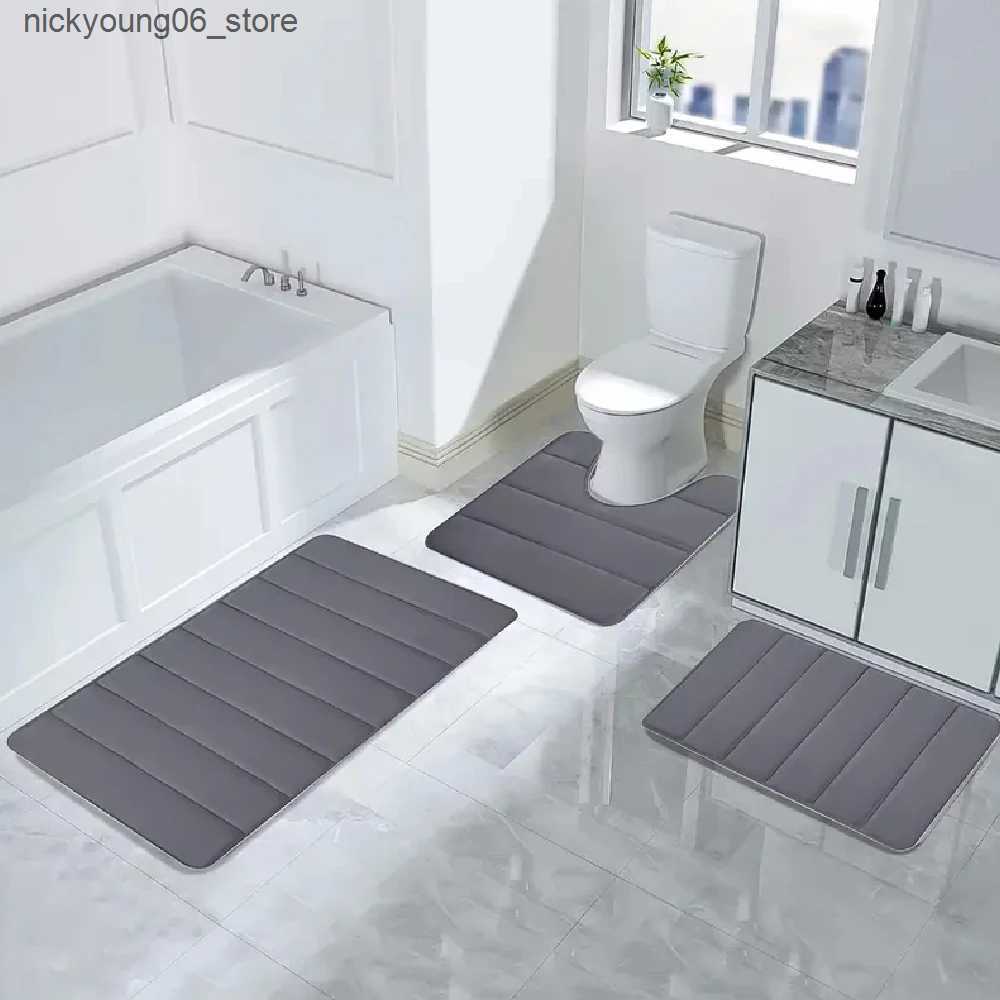 Non-Slip Bath Mats 3 Pcs Bathroom Rug Set Soft Foot Mat Absorbent Memory Foam Dry Fast Non-slip Floor Kitchen Shower Room Doormat Toilet Floor Mat L24