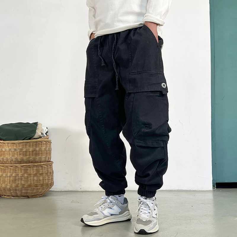 High quality plus size cargo pants mens retro large pocket wear-resistant pocket pants fashionable khaki jogging mens casual pants W241009