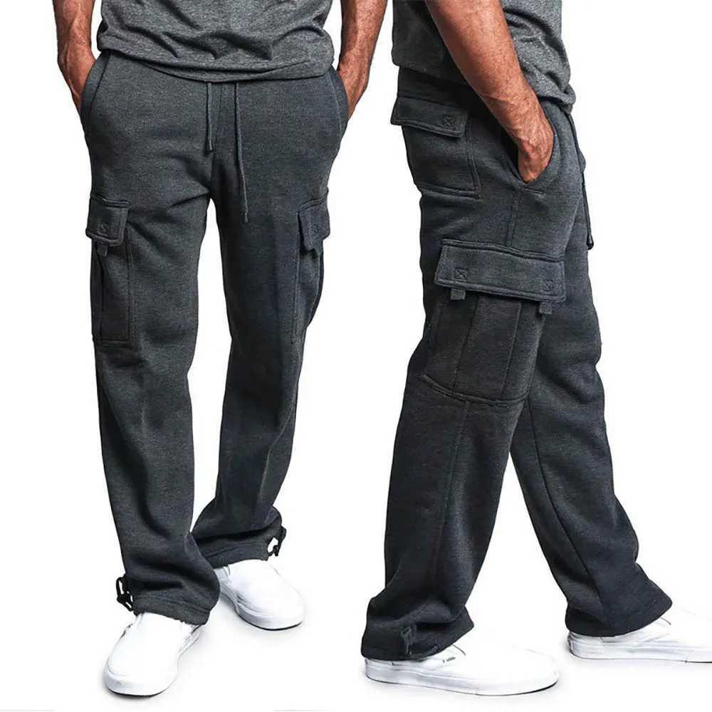 Mens casual cargo pants mens pocket loose straight pants elastic work clothes runners mens straight pants W241009