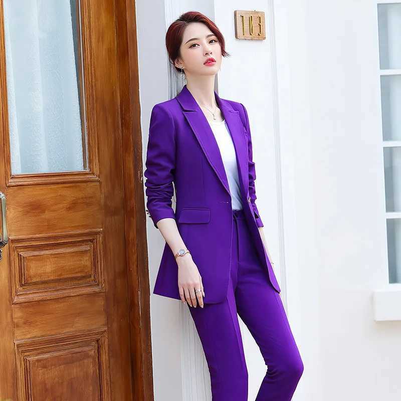 Purple womens Trouser suit business jacket and Trouser professional clothing office suit jacket set pants set womens W241009