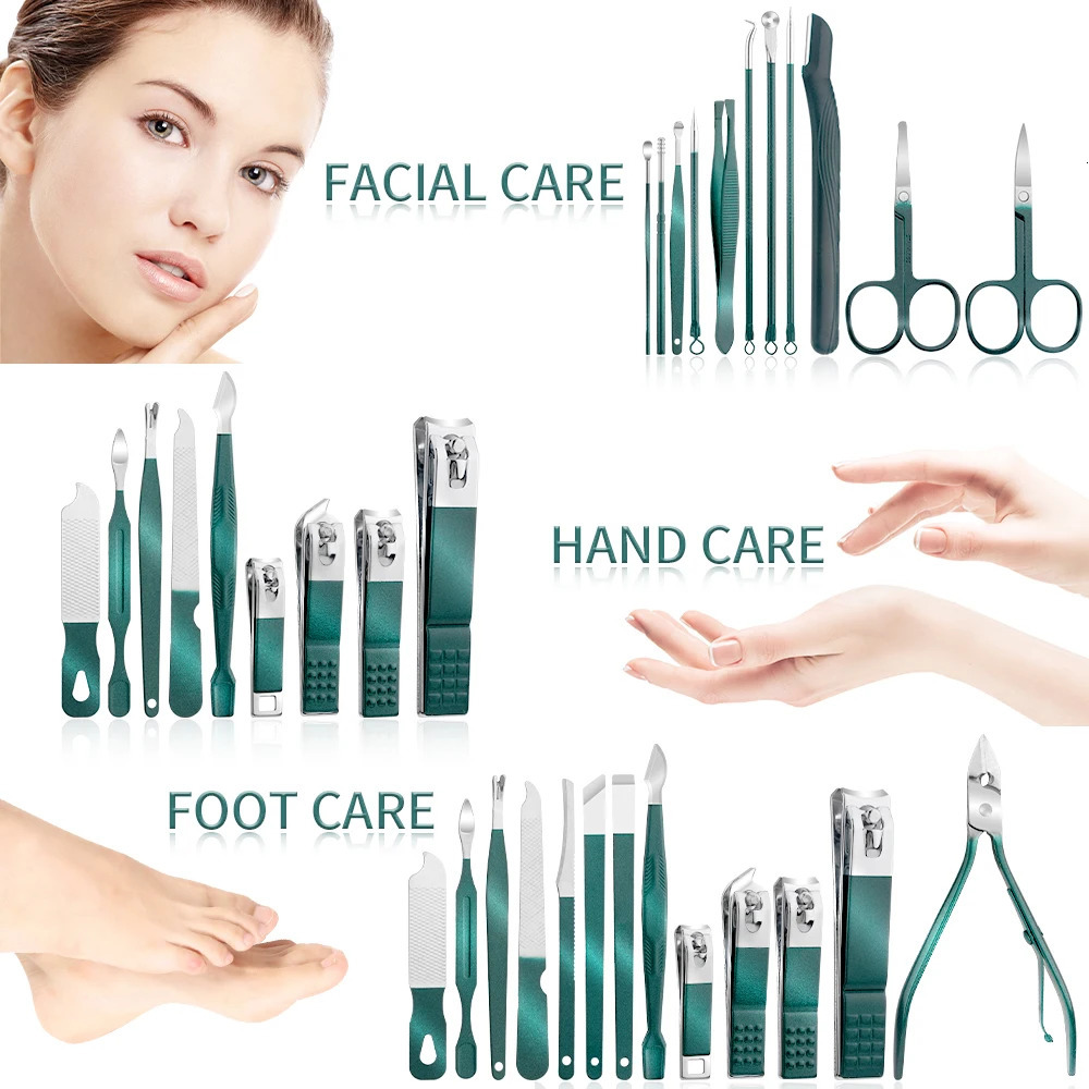 24 piece green stainless steel nail clipper and pedal clipper set - portable manual and pedal tool nail clipper set 240927