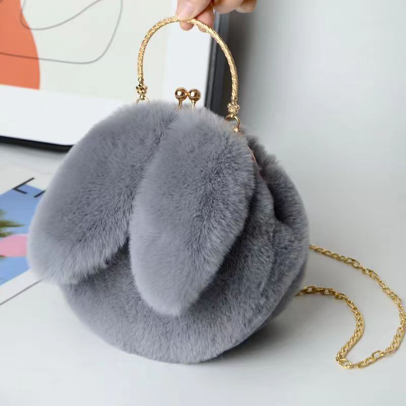 2025NEW New Designer Plush Shoulder fashion Bag Suitable for Women s Handheld Cross Buckle trend Phone Multi functional Fashion Small Round Rabbit Ear