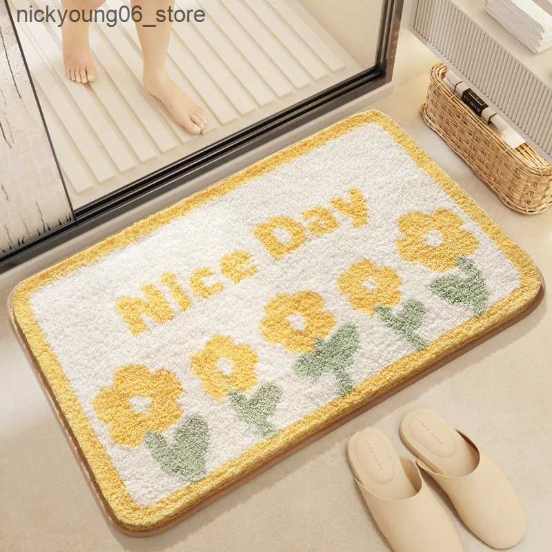 Non-Slip Bath Mats Yellow Flower Bath Mat Set Thick Flocking Microfiber Bathroom Carpet Toilet Foot Mat Non-slip Water Absorbent Rug Doormat L240910
