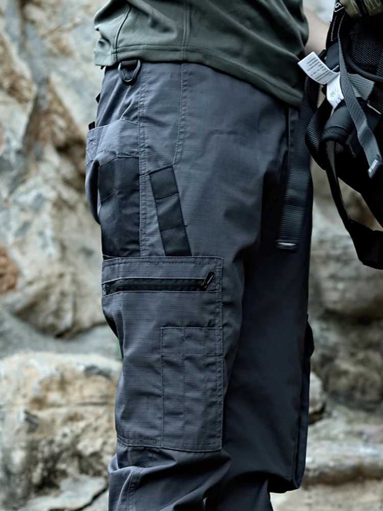 Mens tactical pants outdoor multi pocket waterproof and tear resistant cargo pants work clothes for hikers and runners mens clothing W241009