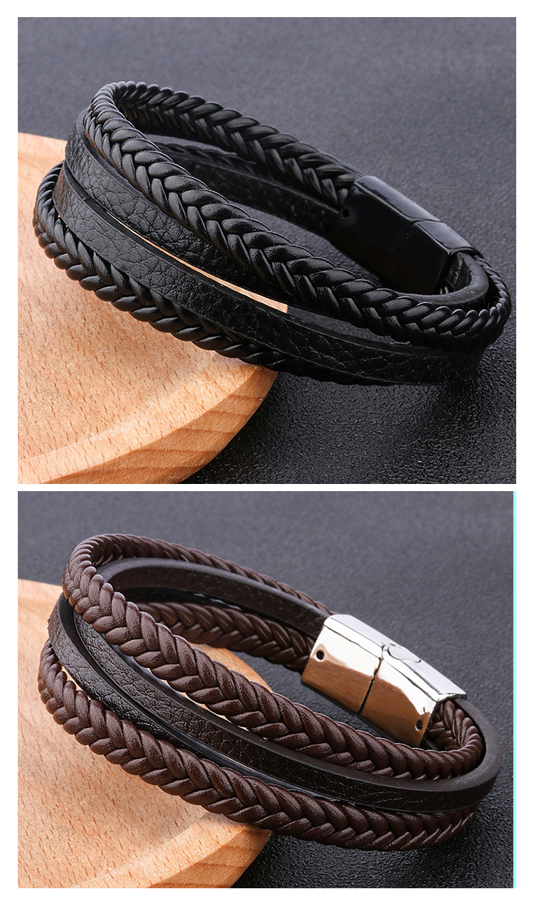 Braid Leather Bracelet Bangle Cuff Designer Jewelry Magnetic Button Multilayer Stack Bracelets Wristband for Women Men Fashion Fine Jewelry Gift