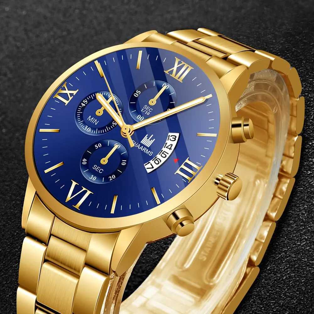 Mens Fashion Business Quartz Watch Fashion Fake Three Eye Six Pin Calendar Men Watch Stainless Steel Belt Men WatchesX212