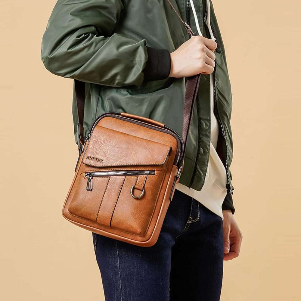 Messenger Bag for Men Crossbody Shoulder Purse Small Vintage PU Leather Satchel Pouch Side Crossover Handbag