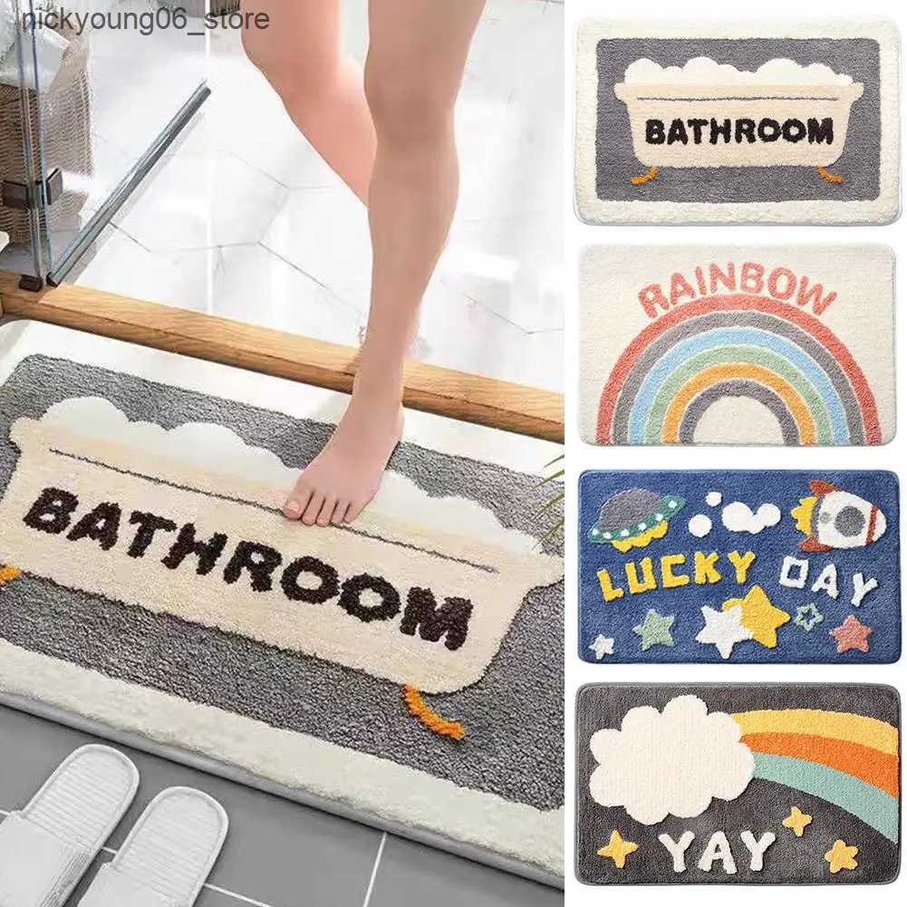 Non-Slip Bath Mats Imitation Cashmere Floor Mat Bathroom Anti Slip Floor Mat Cute Simple Doormat Bedroom Living Room Absorbent Rug Home Decoration L24