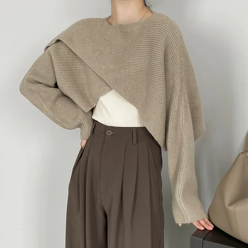 Early Autumn French Vintage Style Off-the-shoulder Knitted Top Fit Sensibility Pullover Sweater Irregular Womens 241010