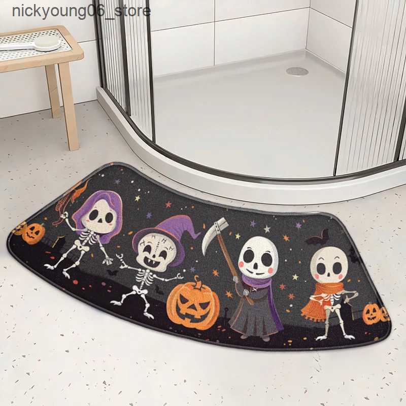 Non-Slip Bath Mats Halloween Bathroom Mat Non-slip Bath Mat Cute Skeleton Floor Mats Quick Drying Curved Shower Mat Festive Decorative Floor Mats L240