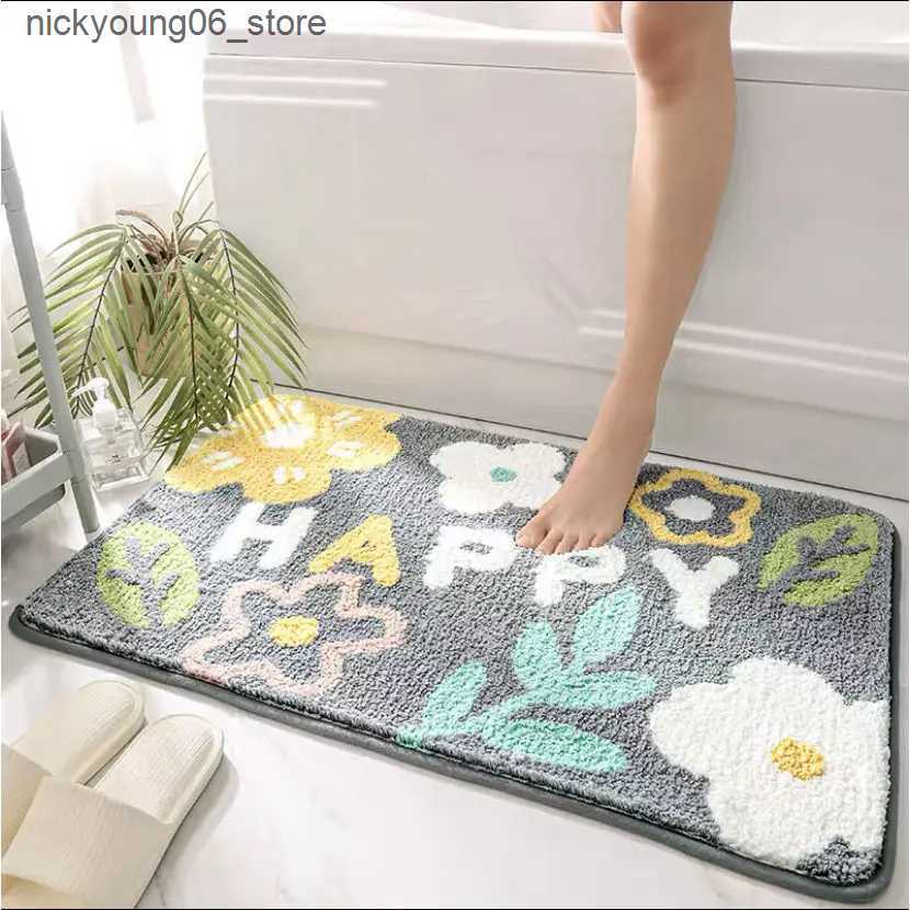 Non-Slip Bath Mats Latest Bath Mat Anti Skid Super Absorbent Floor Mat Towel With Flower Pattern For Bathroom Quick Dry Rug Bathroom Tub Mat Home L240