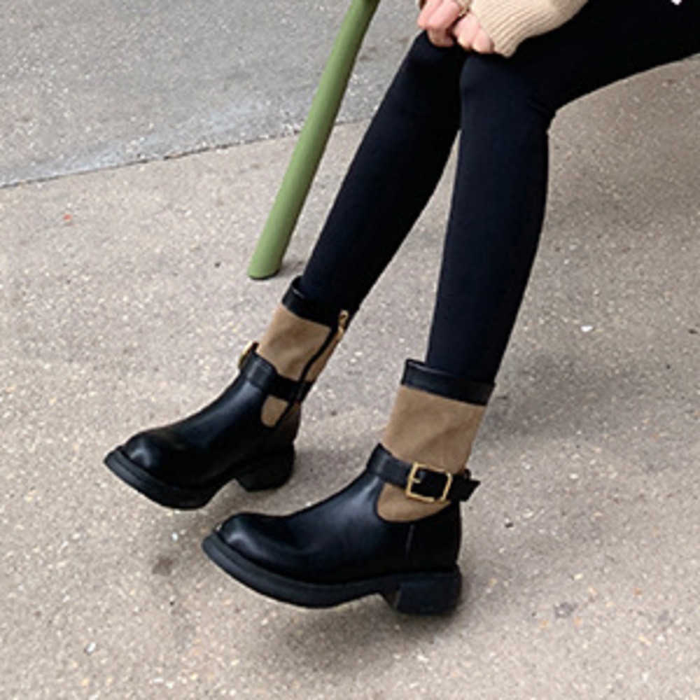 Autumn Winter Fashion Boots Color Belt Buckle Ankle Boot Leather Martin Boots Round Toe Thick Sole Heel Short Boots Slim Boots For Women 240826