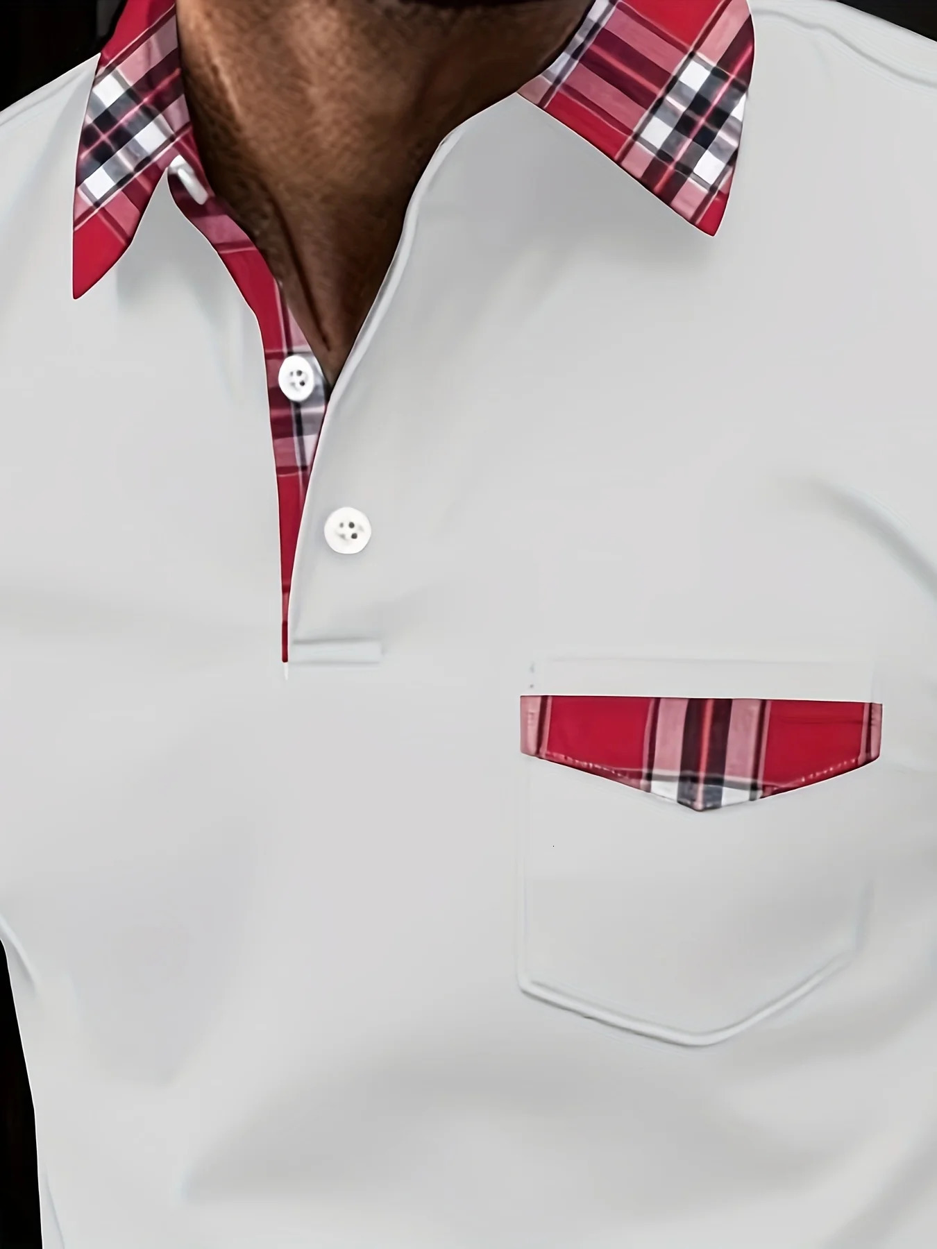 Spring and Autumn Classic Mens Red Checkered Pocket Collar Button Long Sleeve Polo Shirt Mens Sports and Leisure Polo Shirt 241010