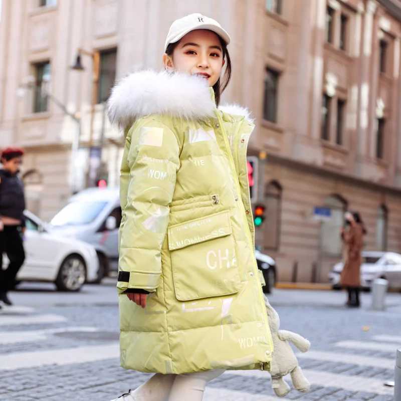 Down Coat 2024 Winter Down Jacket For Girls Coat Waterproof Shiny Hooded Children Outerwear Clothing 5-14 Year Teenage s Parka Snowsuit H241010
