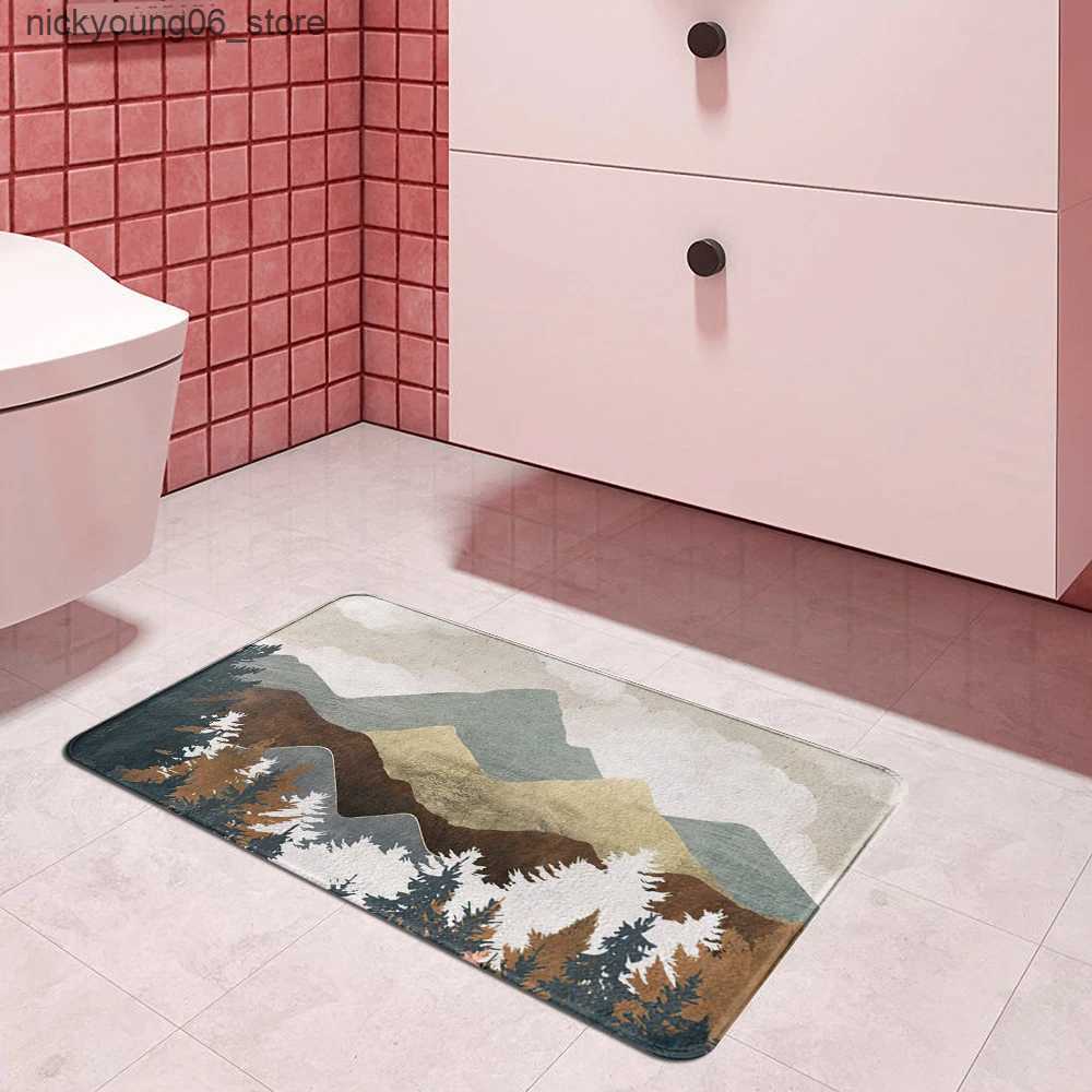 Non-Slip Bath Mats Mountain forest printing Doormat Kitchen carpet Entrance door mat bathroom mat Carpet in the bedroom Lounge Rug Home Decor L240910