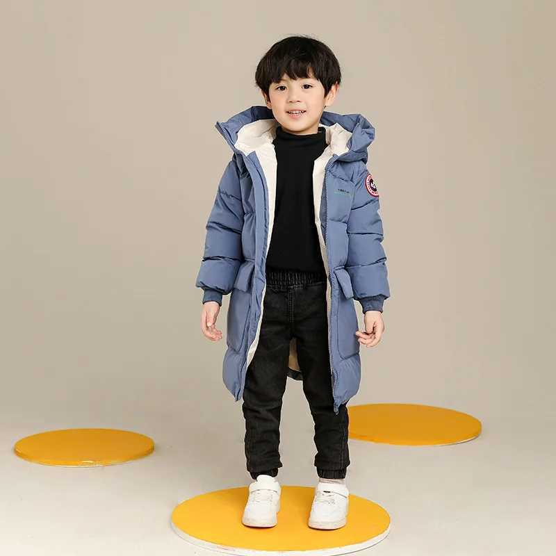 Down Coat 2024 Winter Childrens Cotton Jacket Baby Boys and Girls Korean Style Medium length Hoodie Baby Coat H241010