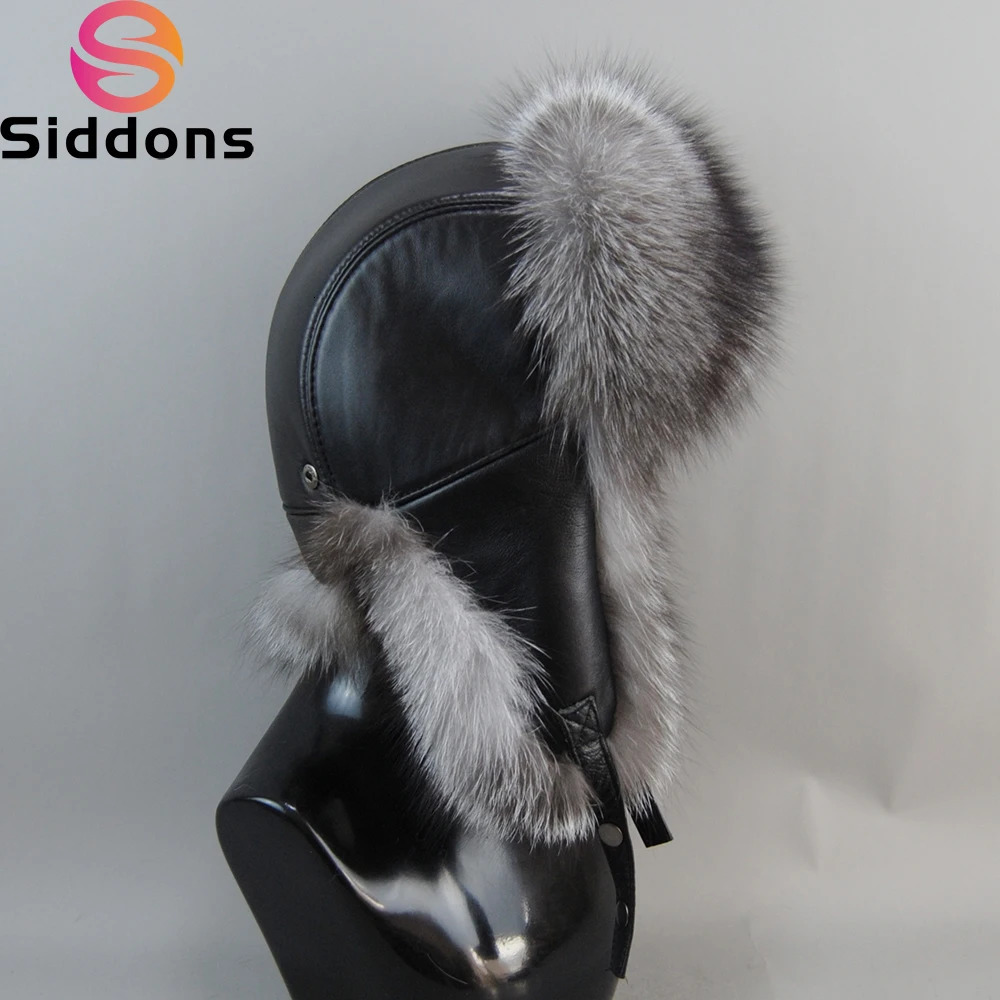 Mens Outdoor Windproof Winter Natural Genuine Fox Fur Bomber Hat High Quality Raccoon y Sheepskin Leather 241009