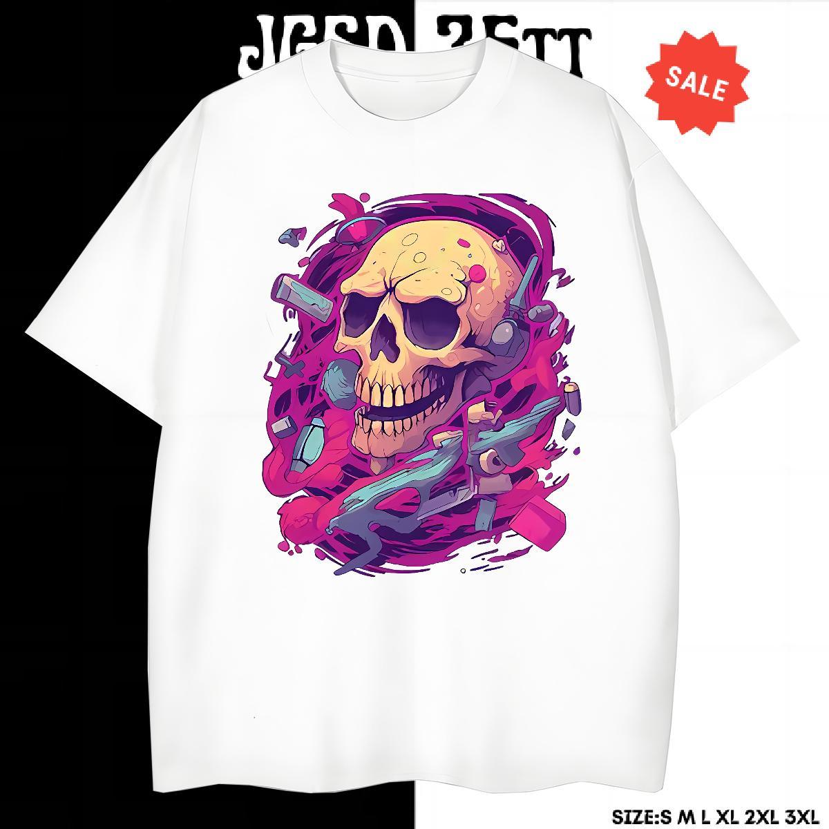 Loose T-Shirts for Men 100% Cotton 230g skull Summer Casual Floral Print Short Sleeve Soft Men Tshirts Free Shipping Tees Shirts