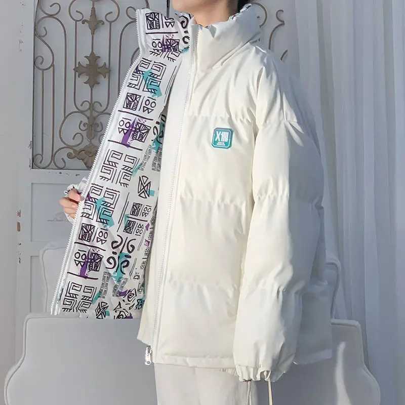 Men's Down Parkas 2024 New Men Down Cotton Coat Winter Jacket Plankton Wears Both Sides Parkas Thicken Warm Trend Outwear Loose Joker Overcoat Y2