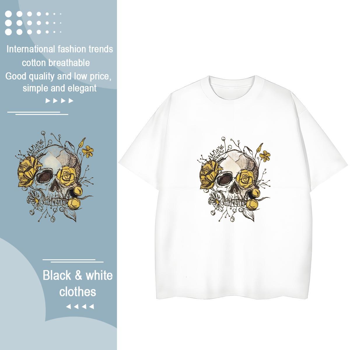 Factory Direct Women T Shirts 230g Cotton Breathable Soft Casual skull Womens Tshirts Unisex Custom Printed Tees Shirts