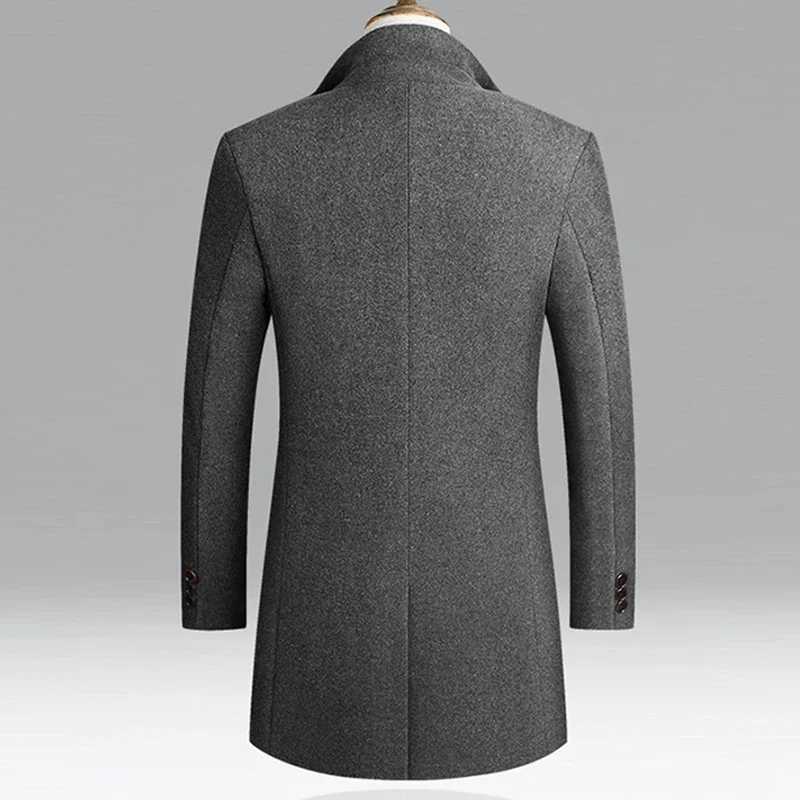 Mens Autumn Winter Woolen Coat Windproof Thick Warm Bussiness Men Mid-length Windbreaker Stand Collar Cotton Men Woolen Jackets LX241010