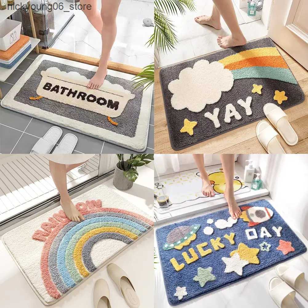 Non-Slip Bath Mats Imitation Cashmere Floor Mat Bathroom Anti Slip Floor Mat Cute Simple Doormat Bedroom Living Room Absorbent Rug Home Decoration L24