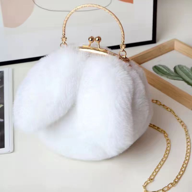 2025NEW New Designer Plush Shoulder fashion Bag Suitable for Women s Handheld Cross Buckle trend Phone Multi functional Fashion Small Round Rabbit Ear