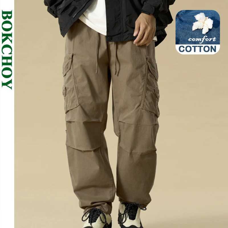 2024 Autumn New Loose Goods Mens Clothing Large Pocket Solid Color Casual Cotton Jogger Street Clothing Mens Clothing JL25171 W241009