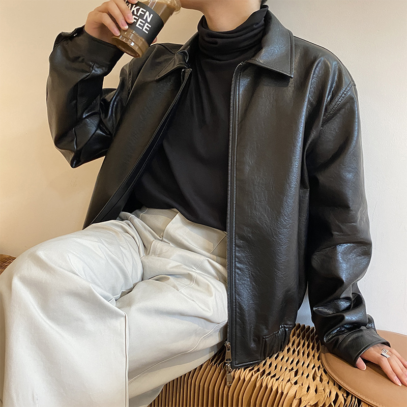 IEFB Men's Clothing Autumn New Oversize Korean Trend Loose Casual PU Leather Jacket Coat Male Zipper Lapel Clothes 9Y4382
