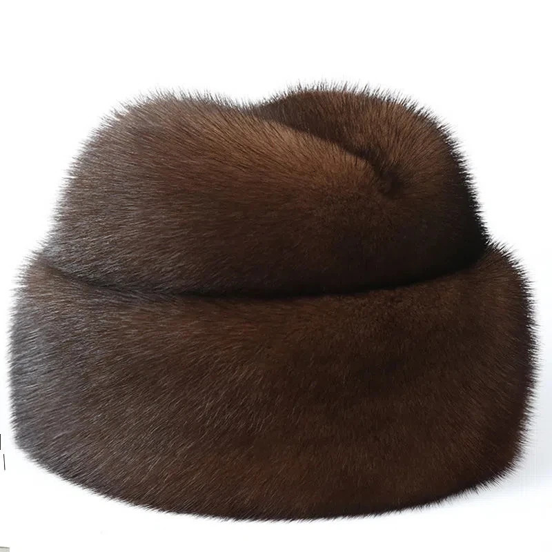 Winter Neutral True Mink Bomber Hat Mens Genuine Leather Marten Head Warm BlackBrown 241009