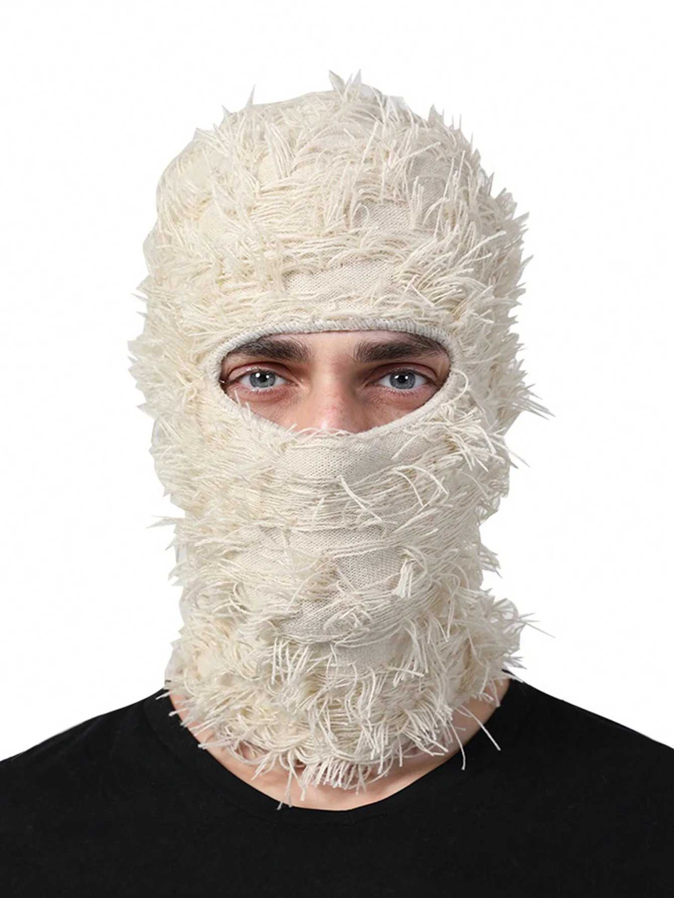 Beanie/Skull Caps Balaclava Distressed Knitted Full Face Ski Mask for Men Women Beanies Hats Skullies Camouflage Winter Warm Bonnet Windproof H241010