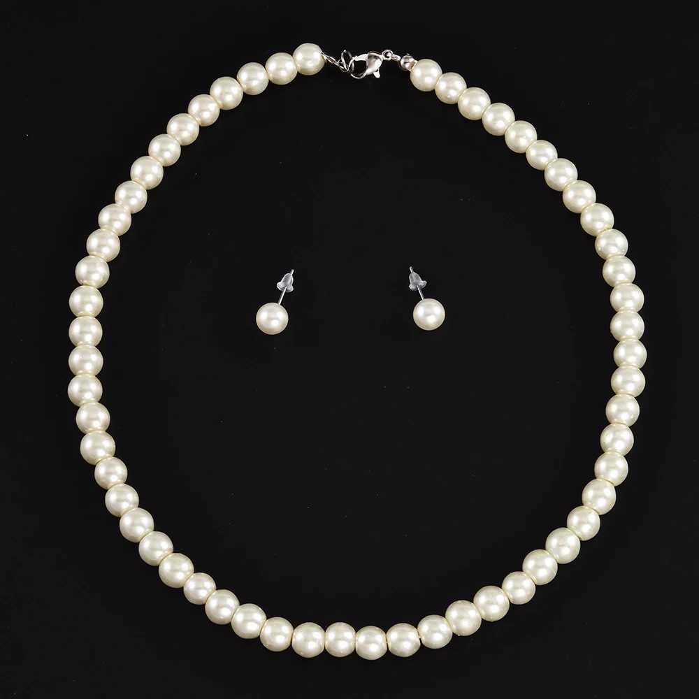 Newest Women Wedding Party Jewerly Set Simple Elegant Luxury Crystal Simulated Pearl Necklace Earrings Jewelry SetsX241009