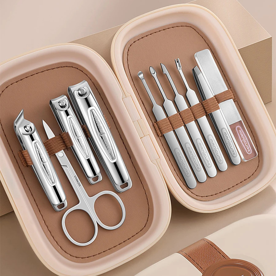10 in 1 Ergonomic Kit Personal Care Tools Stainless Steel Professional Nail Clippers Ergonomic Kit Travel Box Kit 240927