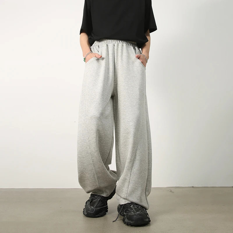 HOUZHOU baggy sweatpants mens wide leg casual pants oversized gray Trouser loose Korean street clothing patch 241010